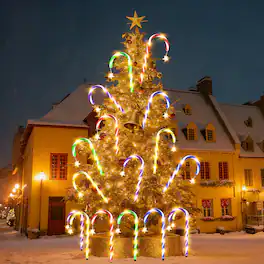 Oumilen - Solar Candy Cane Lights 10-in-1 Multicolor LED Christmas Pathway Lights