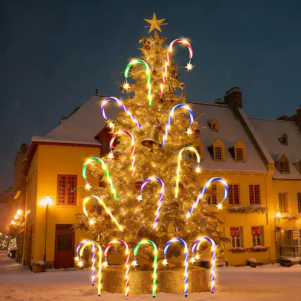 Front. Oumilen - Solar Candy Cane Lights 10-in-1 Multicolor LED Christmas Pathway Lights.