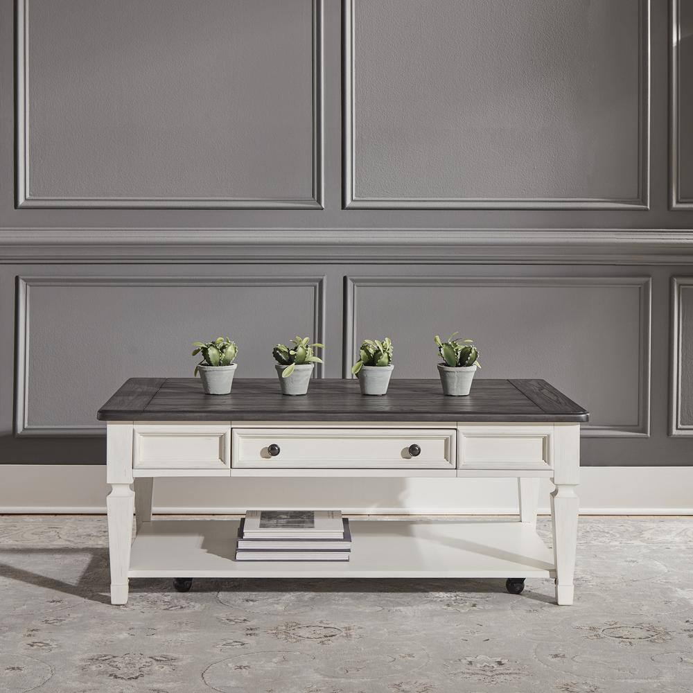 Alt View 6. Liberty Furniture Industries - Allyson Park Rectangular Cocktail Table in Wirebrushed White w/ Charcoal Top - White.
