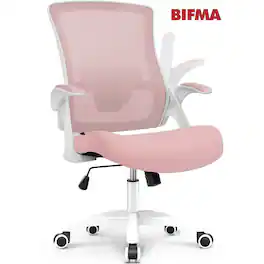 Celtoss - Office Desk Chair Computer High Back Mesh Seat Rolling Wheels Ergonomic Comfy Flip-up Armrests Lumbar Support for Home - Plastic Base-Pink