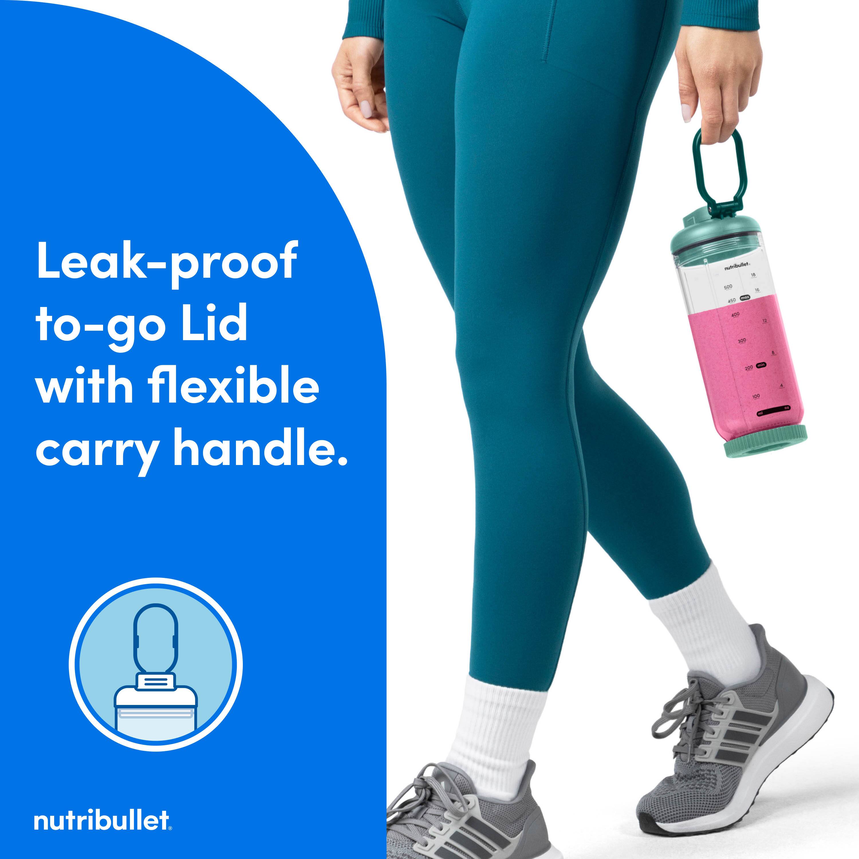 Leak-proof to-go Lid with flexible carry handle.

nutribullet