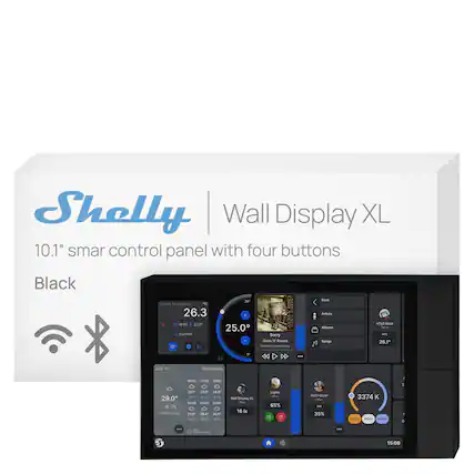 Shelly Wall Display XL 10.1" smart control panel with four buttons Black
Current Temperature: 26.3°C
Time: 18:00
Mode: Summer
Humidity: 25.0%
Sorry
CunS N esses
Cheeoe Deoracy
Buck Amots
Aum Songs
July 16
Wednesday
18:00
1h 80
18:08
29.0°C
0% Mostly cloudy
26.1°C
20:00
2.8°C
25.0°C
Lights: 65%
DUO-GUID: 35%
3374 K
15:08