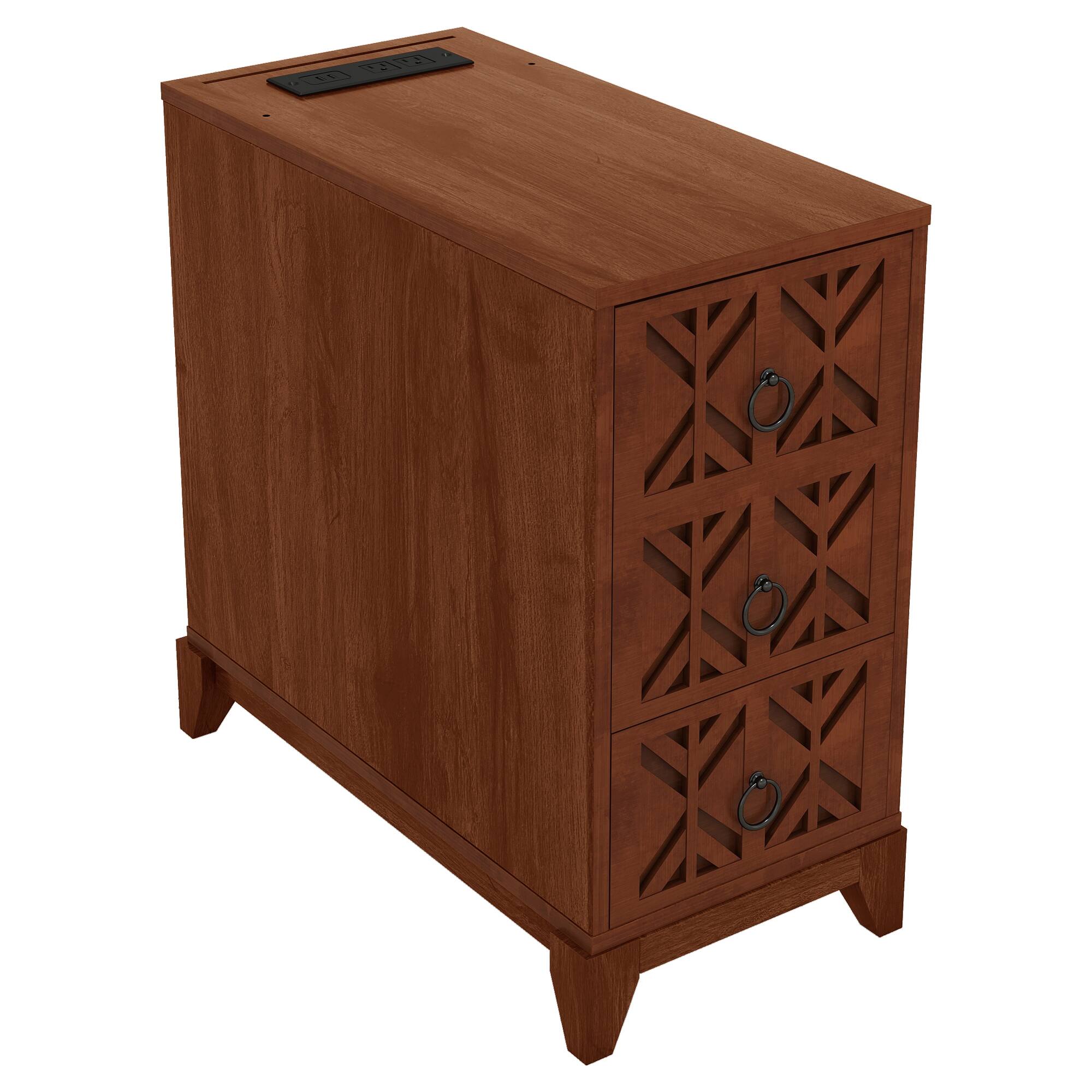 Alt View 6. Spaco - Spaco Modern Corner Nightstand with 3 Drawers, 4 Open Shelves, Walnut Finish, Tall Side Table for Bedroom - Natural.