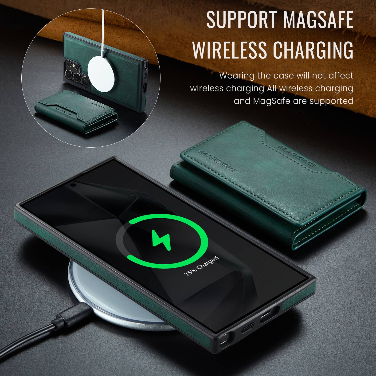 SUPPORT MAGSAFE WIRELESS CHARGING

Wearing the case will not affect wireless charging. All wireless charging and MagSafe are supported.

75% Charged