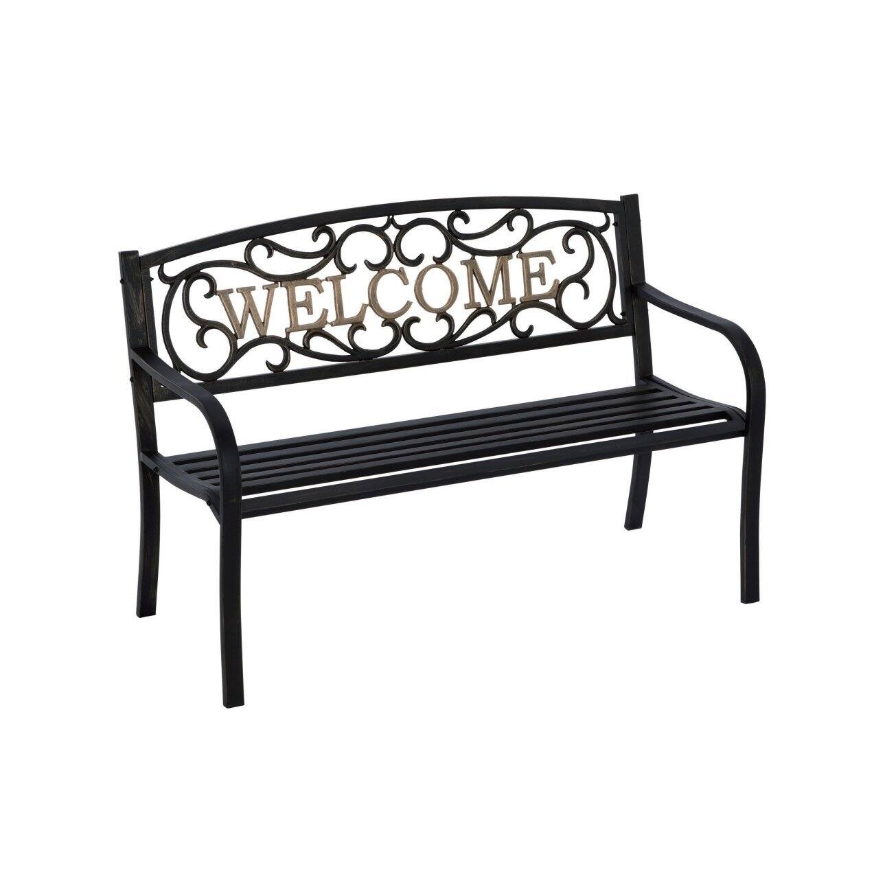 Hivvago - Cast Iron Welcome Park Bench Outdoor Patio Garden - Black Bronze