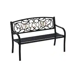 Hivvago - Cast Iron Welcome Park Bench Outdoor Patio Garden - Black Bronze