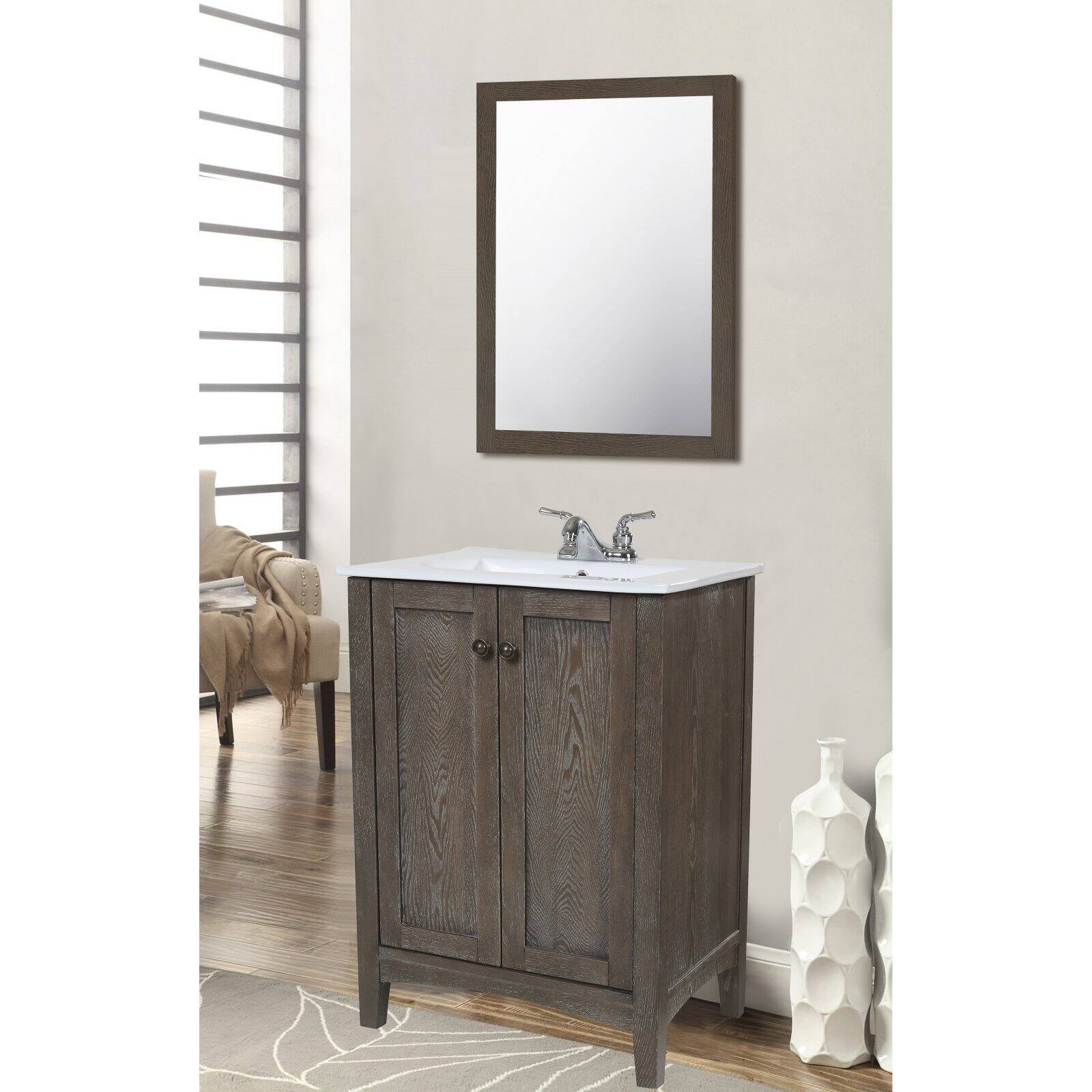 Back. Elegant Decor - Aqua 22 In. Contemporary Mirror In White - White.