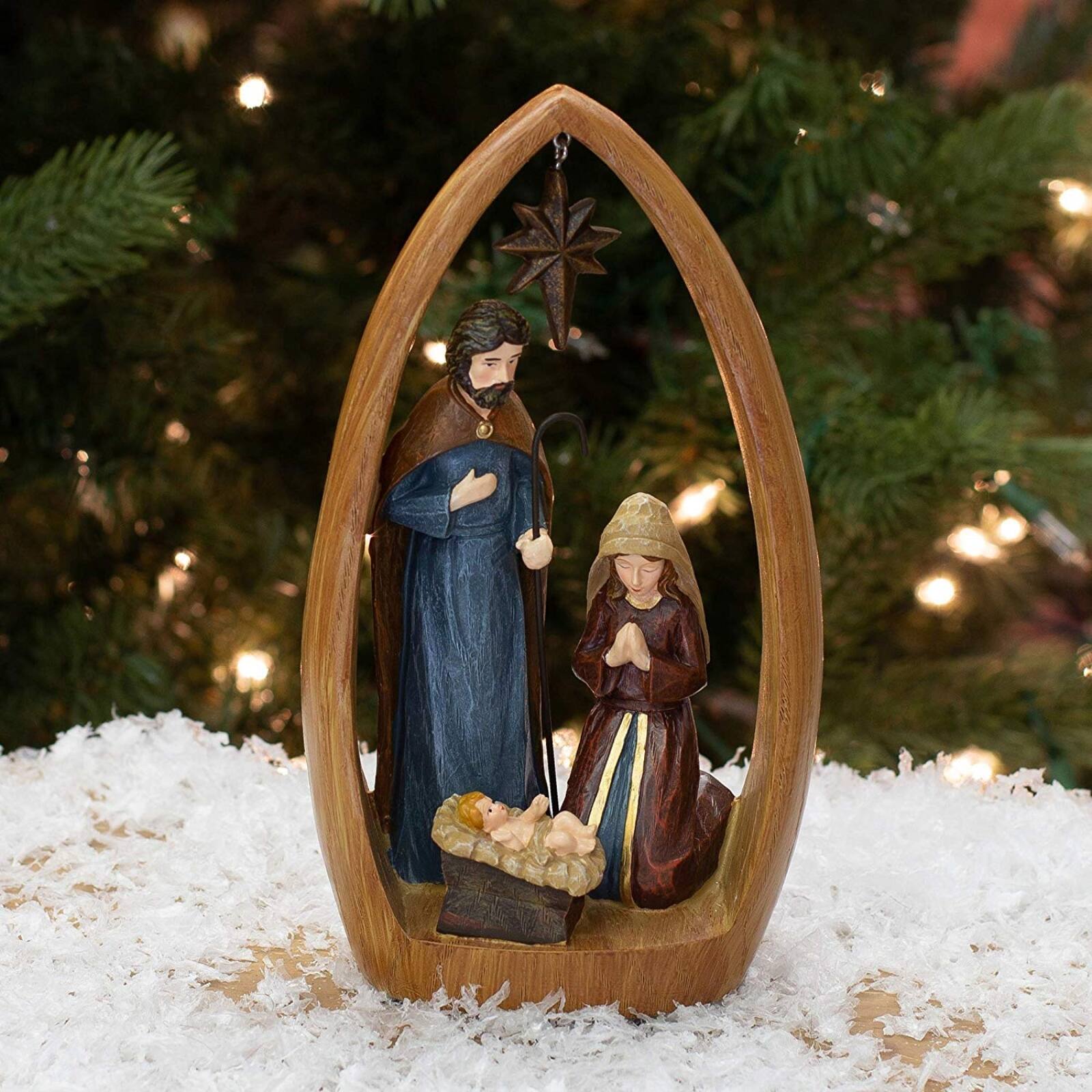 Left. Ganz - Holy Family Religious Stone Resin Christmas Figurine 9 inch - Brown.