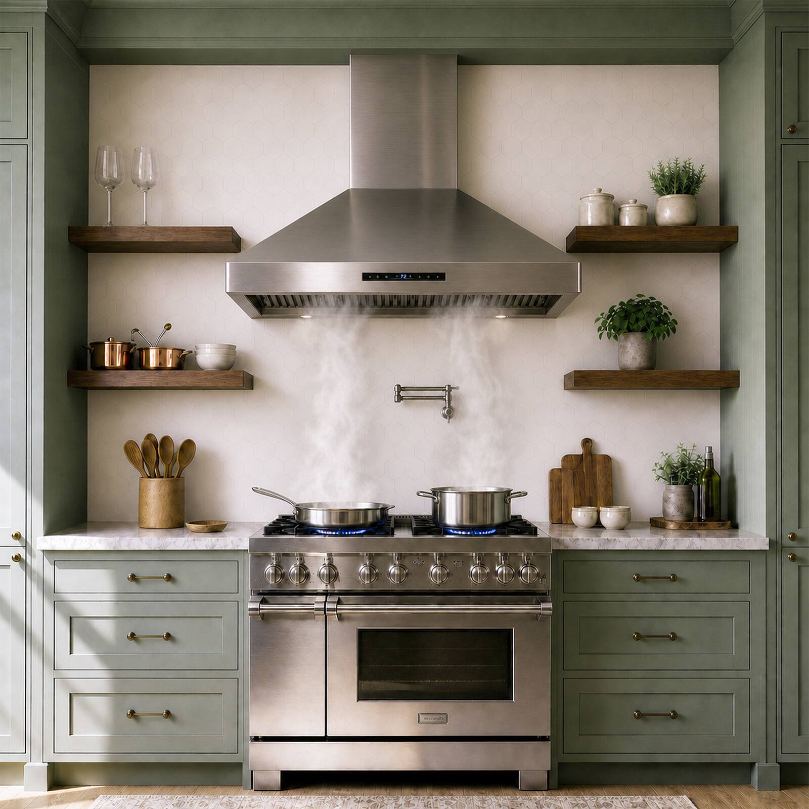Back. Brano - 48 Inch Wall Mount Range Hood, 4 Speed 1200 CFM (Ducted) Vent Hood, Gesture Touch Remote Control & Dimmable LED Lights - silver.