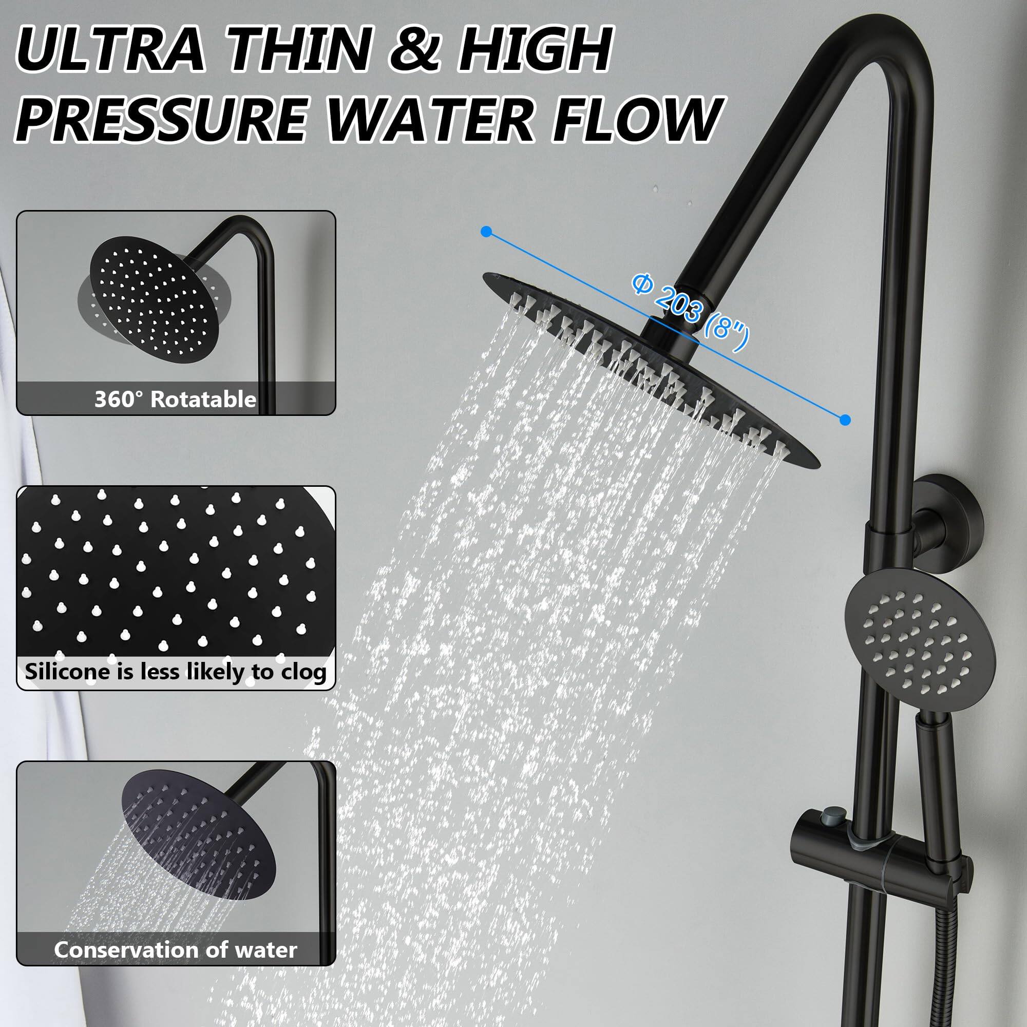 ULTRA THIN & HIGH PRESSURE WATER FLOW

- 360° Rotatable
- Silicone is less likely to clog
- Conservation of water
- Ø 203 (8")