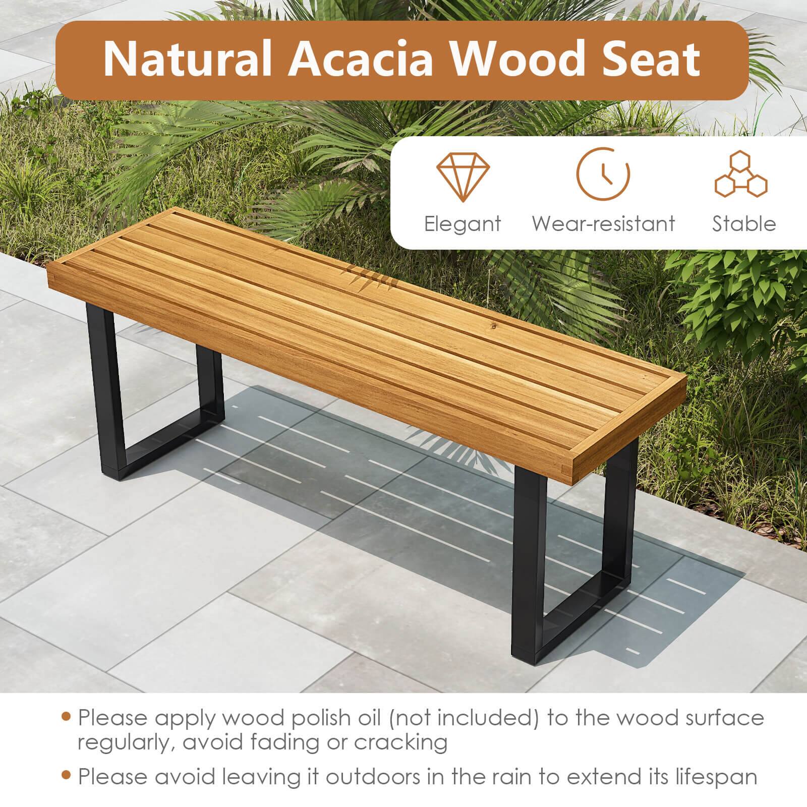 Natural Acacia Wood Seat

- Elegant
- Wear-resistant
- Stable

- Please apply wood polish oil (not included) to the wood surface regularly, avoid fading or cracking
- Please avoid leaving it outdoors in the rain to extend its lifespan