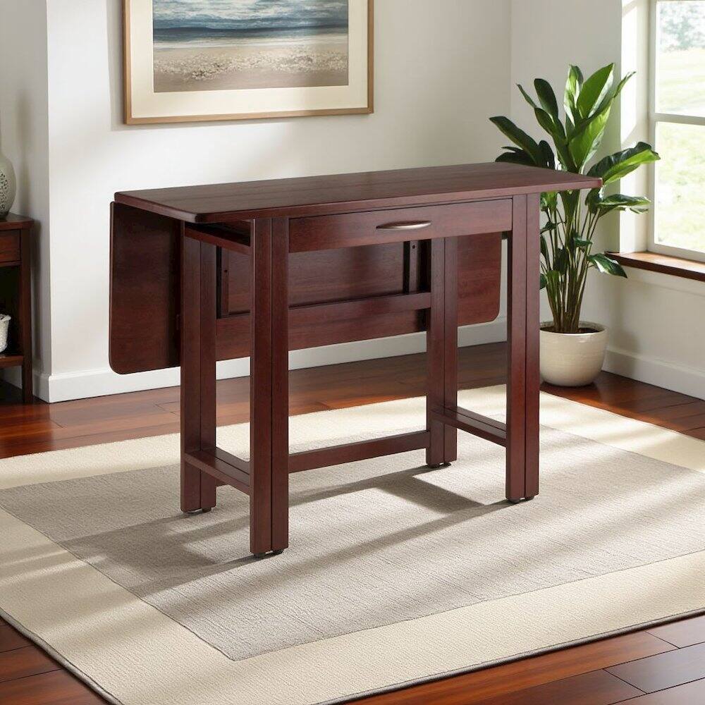 Left. FurniFact - Walnut Folding Dining Table – Space-Saving Drop Leaf Table for Small Areas - Walnut.