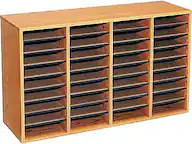 Front. Safco - 36-Compartment Literature Organizers, 39.25" x 24", Medium Oak - Medium Oak.