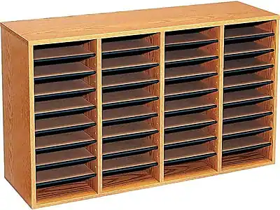 Front. Safco - Safco 36-Compartment Literature Organizers, 39.25" x 24", Medium Oak (9424MO) - Medium Oak.