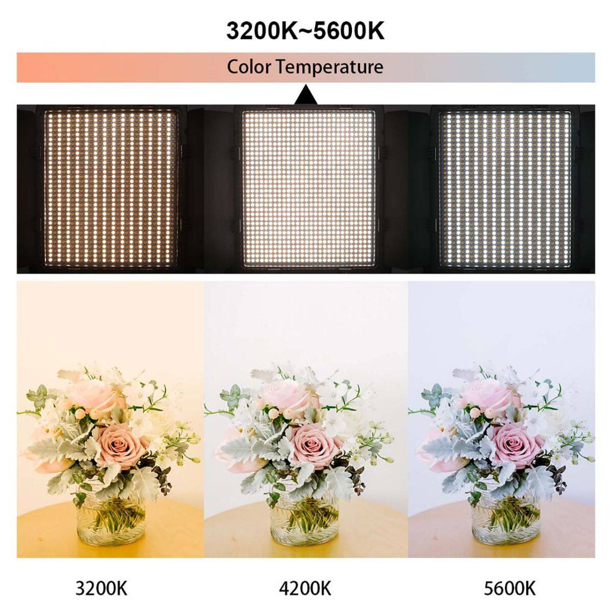 3200K~5600K Color Temperature

3200K 4200K 5600K