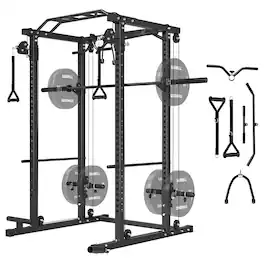 Mikolo - Power Cage, Squat Rack, Multi-function Free Weight Workout Machine with Strength Training Attachments - Black