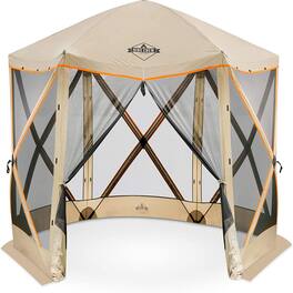 Hike Crew - 6-Panel Pop-Up Screen House Gazebo 140"x140" – UV Resistant, Fits 9 People, Instant Setup - Beige