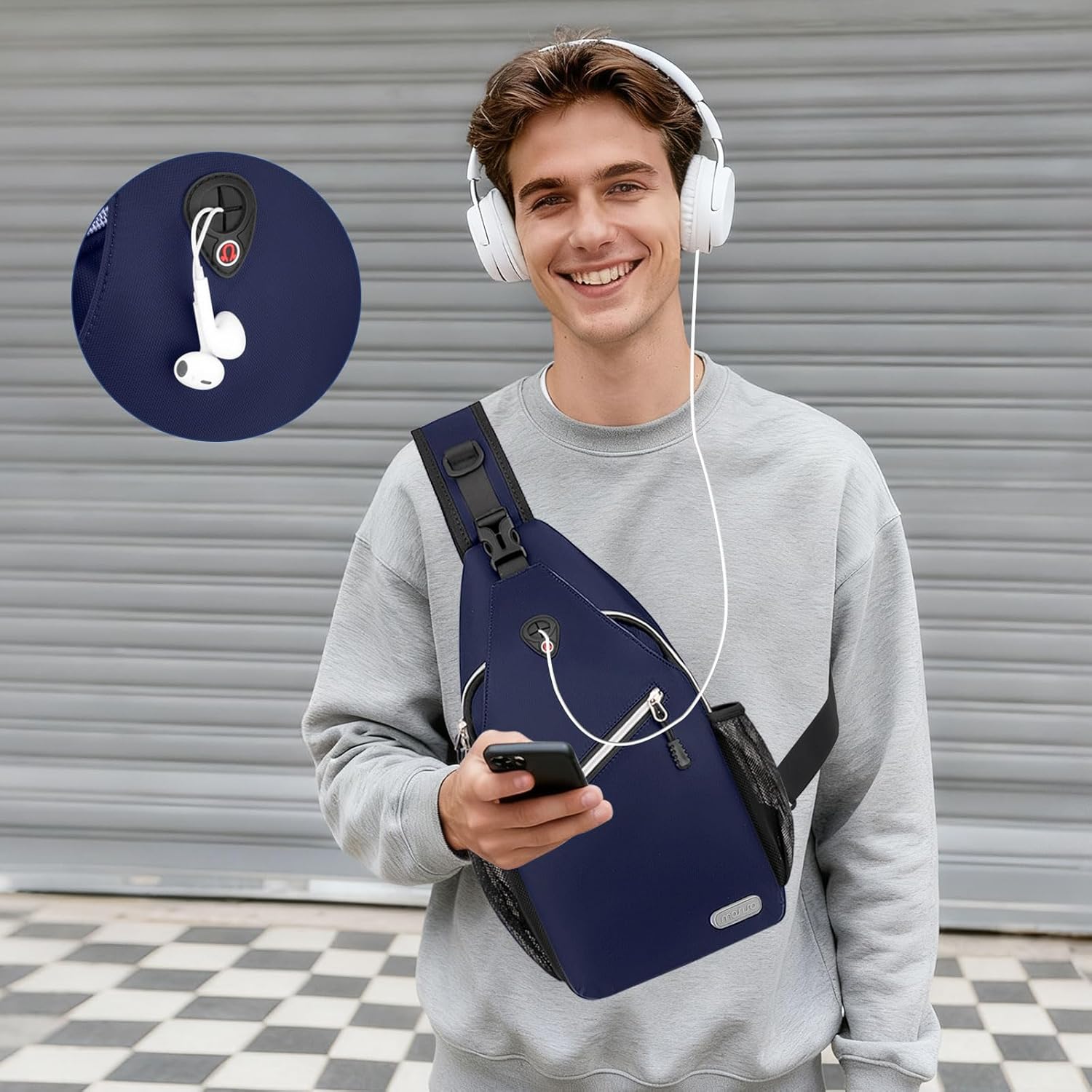 Alt View 3. mosiso - Sling Backpack Multipurpose Crossbody Shoulder Bag Travel Hiking Daypack - Navy Blue.