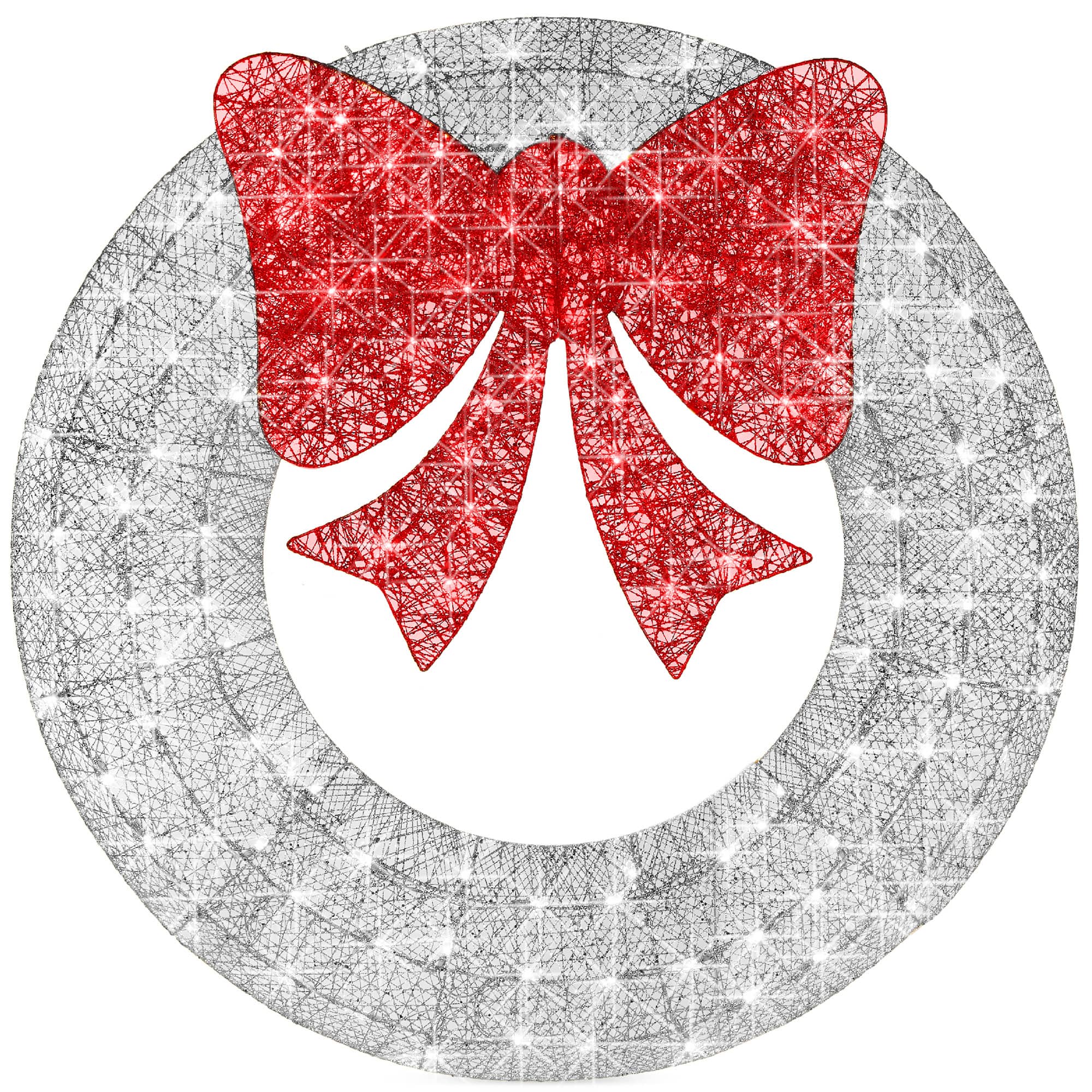 Front. Best Choice Products - Best Choice Products 36in Pre-Lit Outdoor Christmas Wreath, LED Metal Holiday Decor w/ 120 Lights, Bow - Silver/Red - Silver/Red.