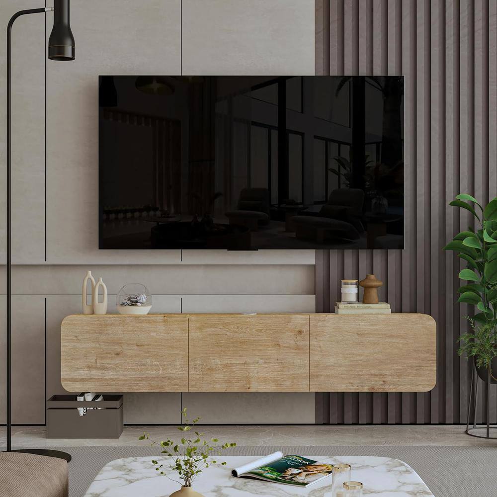Back. Atelier Mobili - Modern Floating TV Stand Wall Mounted for 80 Inch TV, Oak - Oak.