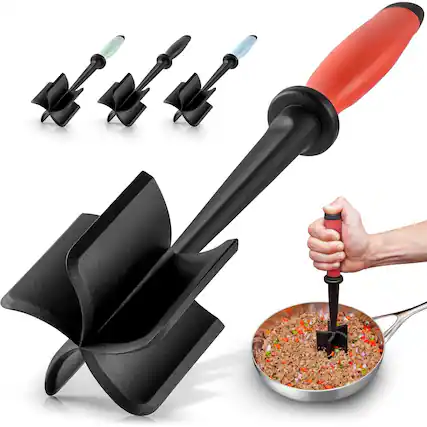Front. Zulay Kitchen - Zulay Kitchen Hamburger Smasher & Meat Chopper for Ground Beef - Red.