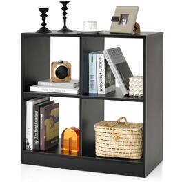 Costway - 4-Cube Bookcase Floor Open Wooden Bookshelf Storage Cabinet Toy Organizer - Black