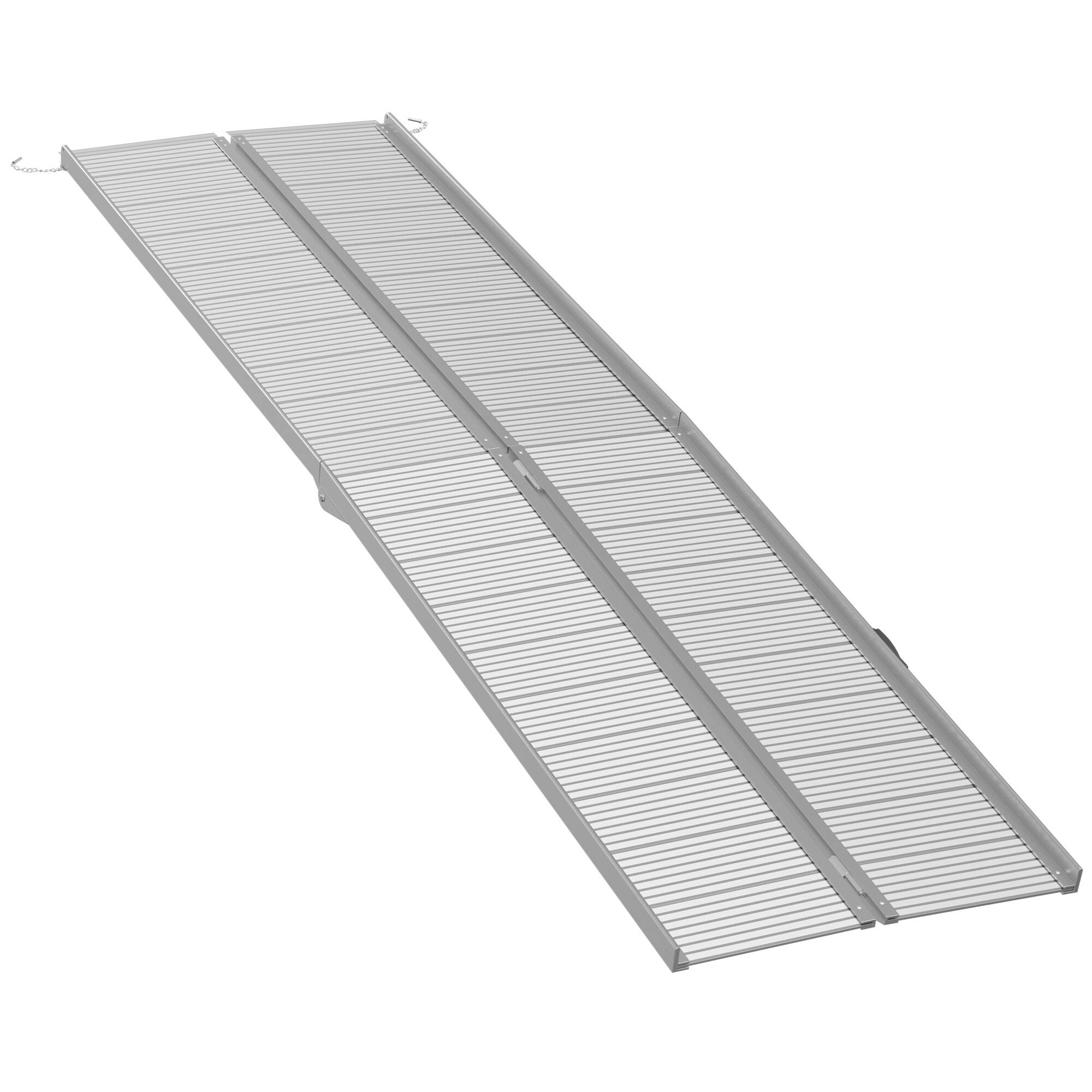 Homcom - Wheelchair Ramp 10FT, Foldable Aluminum Threshold Ramp with Non-Slip Surface and Handle, 600lbs Weight Capacity - Silver