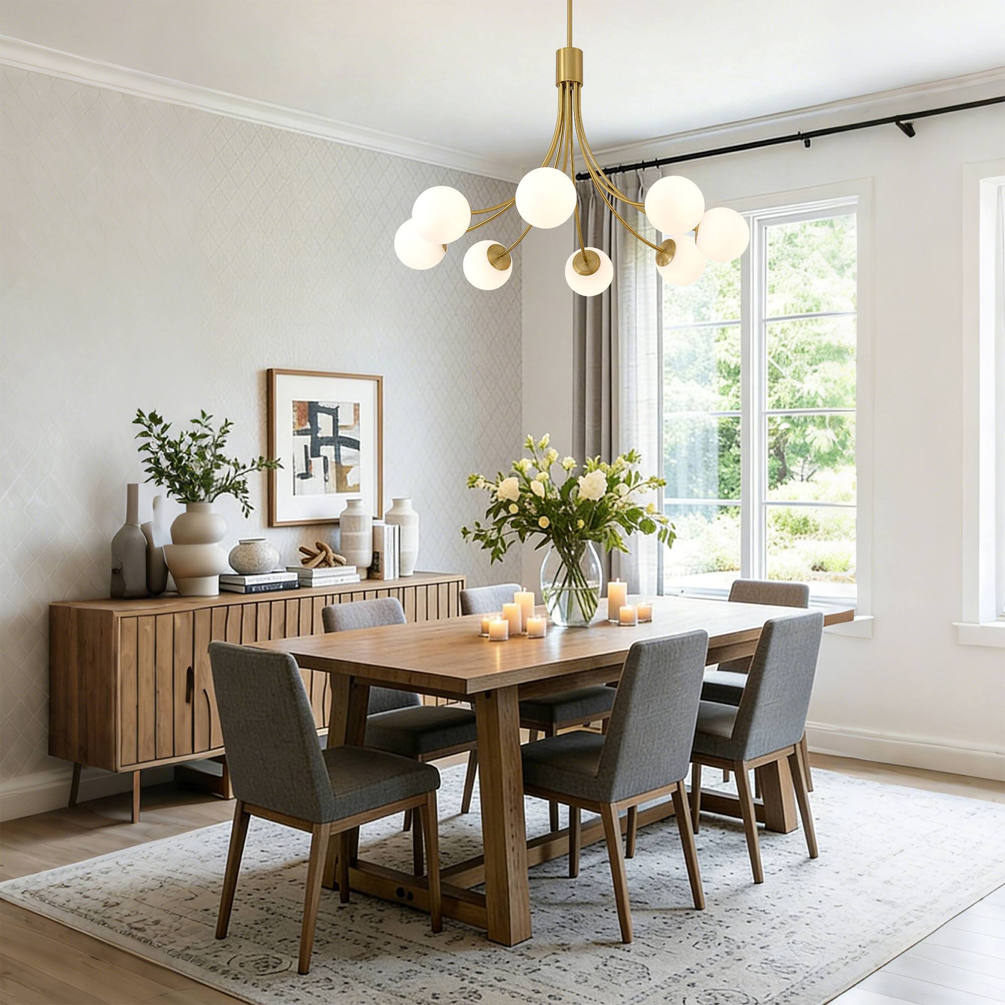 Back. RYHNUYNE - 8-Light Farmhouse Chandelier,Gold Chandeliers Dining Room Light Fixture,Modern Sputnik Chandelier for Living Room Foyer.