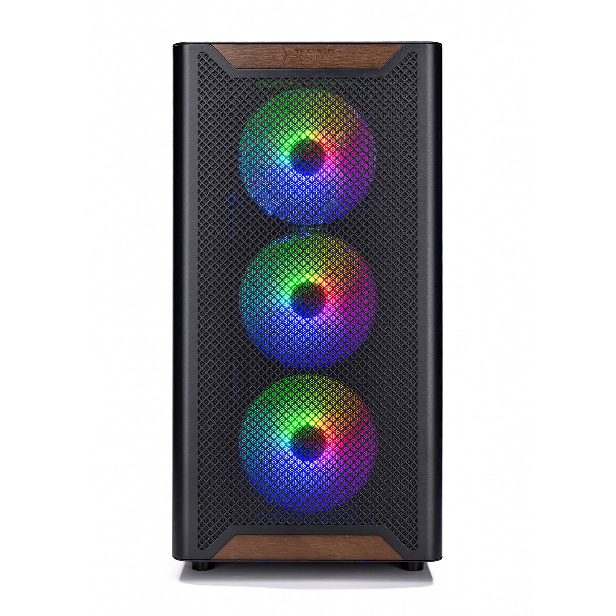 Left. Skytech Gaming - Skytech CHRONOS3 - AMD Ryzen 7 9850X3D, 5080, 32GB 6000 MHz DDR5 RAM, 1000W GOLD A3 PSU - Black.