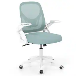 Pefilos - Ergonomic Computer Desk Chair, Lumbar Support, Contoured Back, Flip-up Arms, Breathable Mesh - Blue