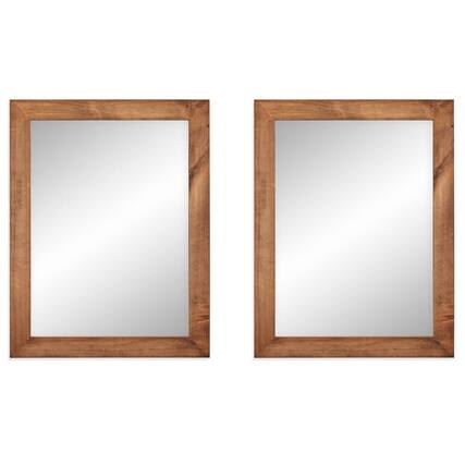 Front. Hivvago - Set of 2 Modern Farmhouse Mirror Set Distressed Brown Wood Frame 31 x 24 inch - brown.