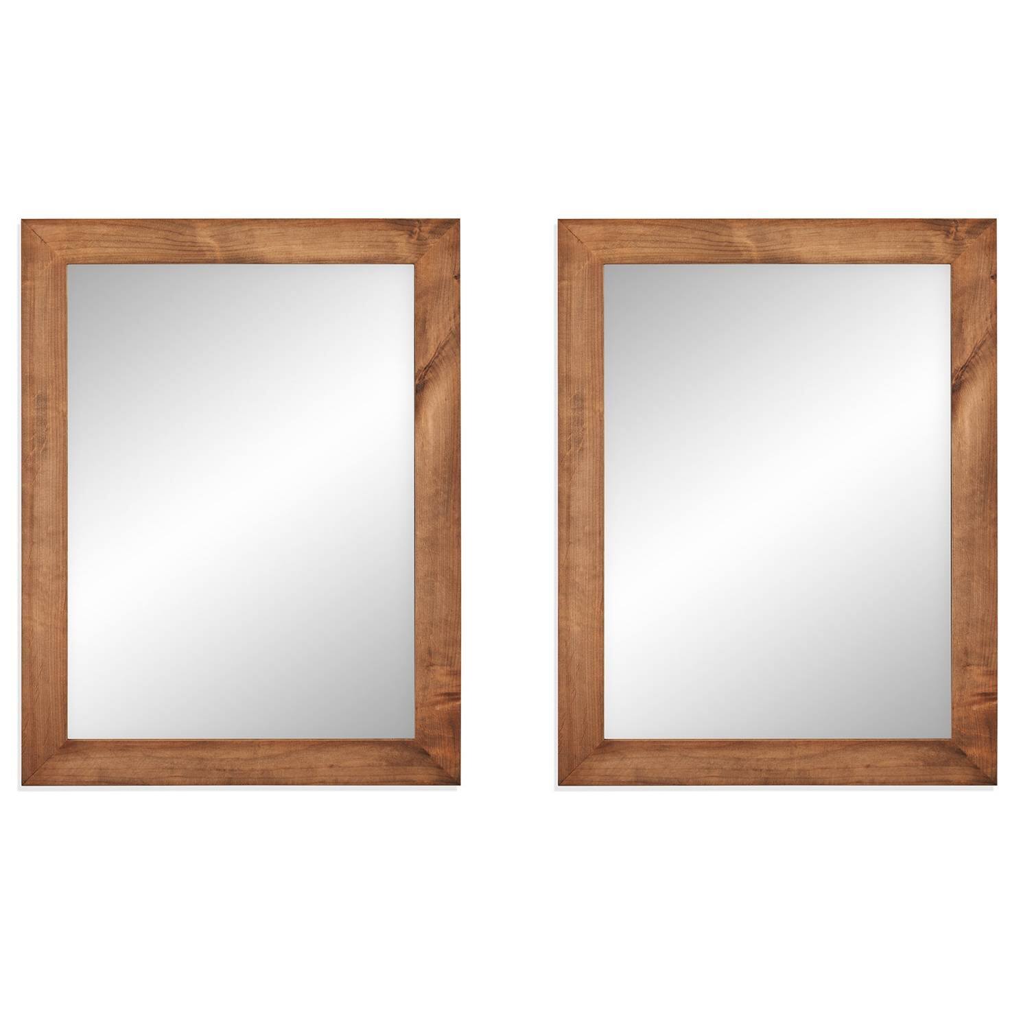 Hivvago - Set of 2 Modern Farmhouse Mirror Set Distressed Wood Frame 31 x 24 inch - Brown