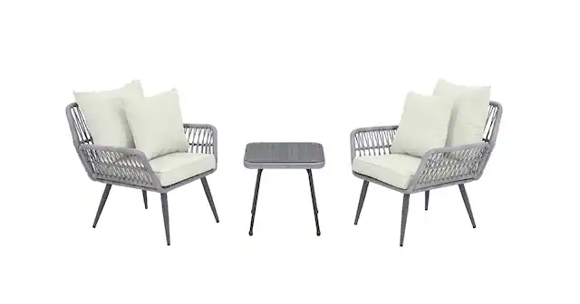 Front. Manhattan Comfort - Cannes Modern 3-Piece Patio Conversation Set - Gray and Cream.