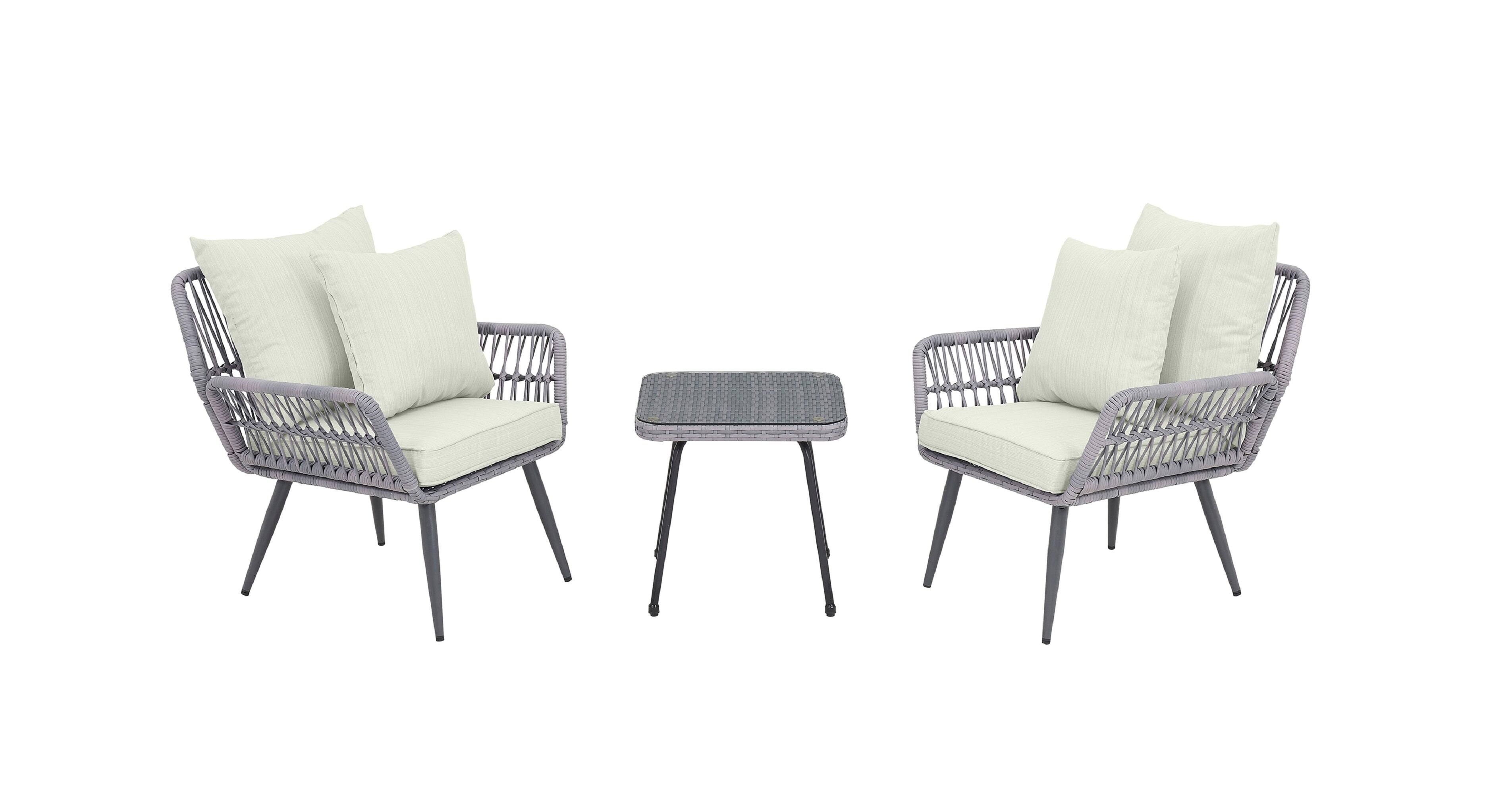 Front. Manhattan Comfort - Cannes Modern 3-Piece Patio Conversation Set - Gray and Cream.