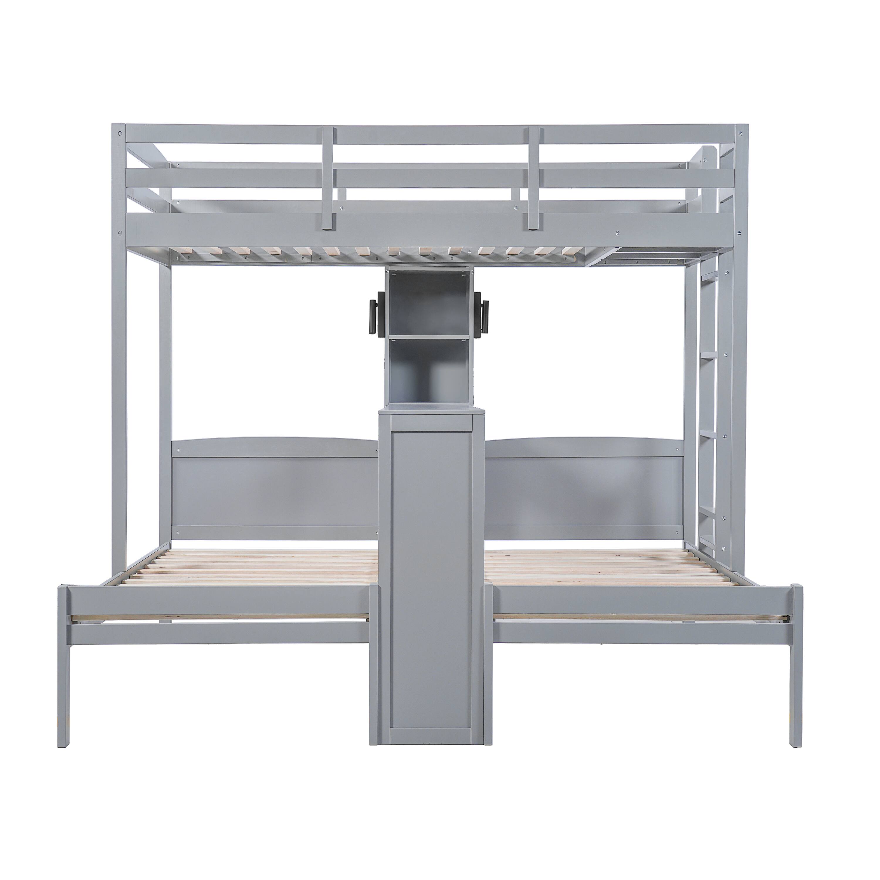Back. Whisen - Twin over Twin over Twin Bunk Bed with Built-in Desk, Storage Shelves and LED Reading Lamp - Gray.