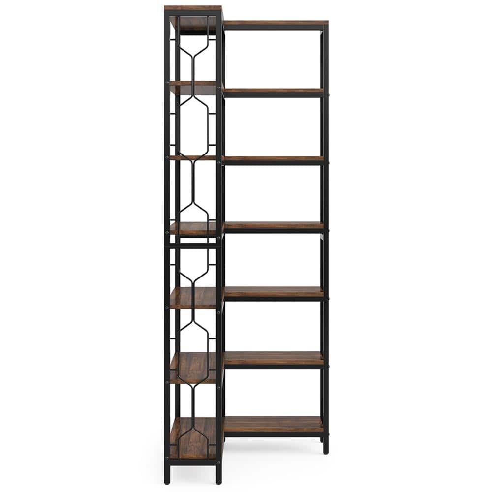 Kadyn - Bookshelf, Storage Shelf, Bookcase,7-Tier Corner Bookshelf, Industrial Corner Etagere Bookcase - Rustic Brown