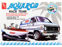 Skill 2 Model Kit Chevrolet Custom Van with Drag/Ski Boat and Trailer "Aqua Rod Race Team" 1/25 Scale Model by AMT - White