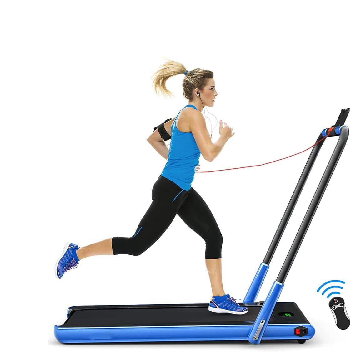 Ecooso - 2.25 HP 2-in-1 Folding Walking Pad Treadmill with Remote Control and LED Display - Blue