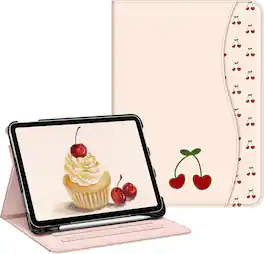 Fintie - Folio Case for iPad (A16) 11-inch 2025 and iPad 10th Gen 10.9 inch 2022, Multi-Angle Viewing Protective Stand Cover - Coquette Cherries