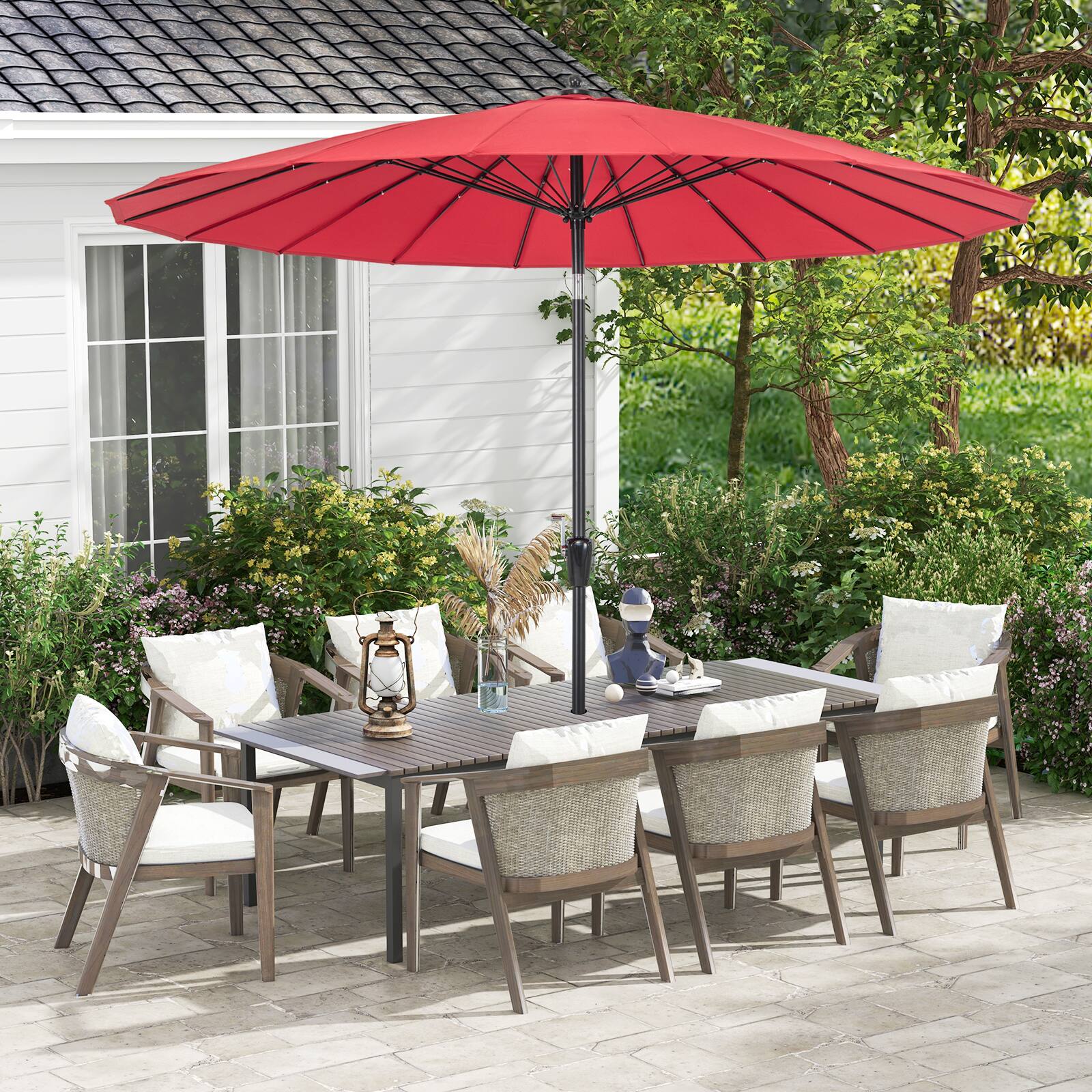 Angle. SlickBlue - 9 Feet Round Patio Umbrella with 18 Fiberglass Ribs for Outdoor Use - Wine.