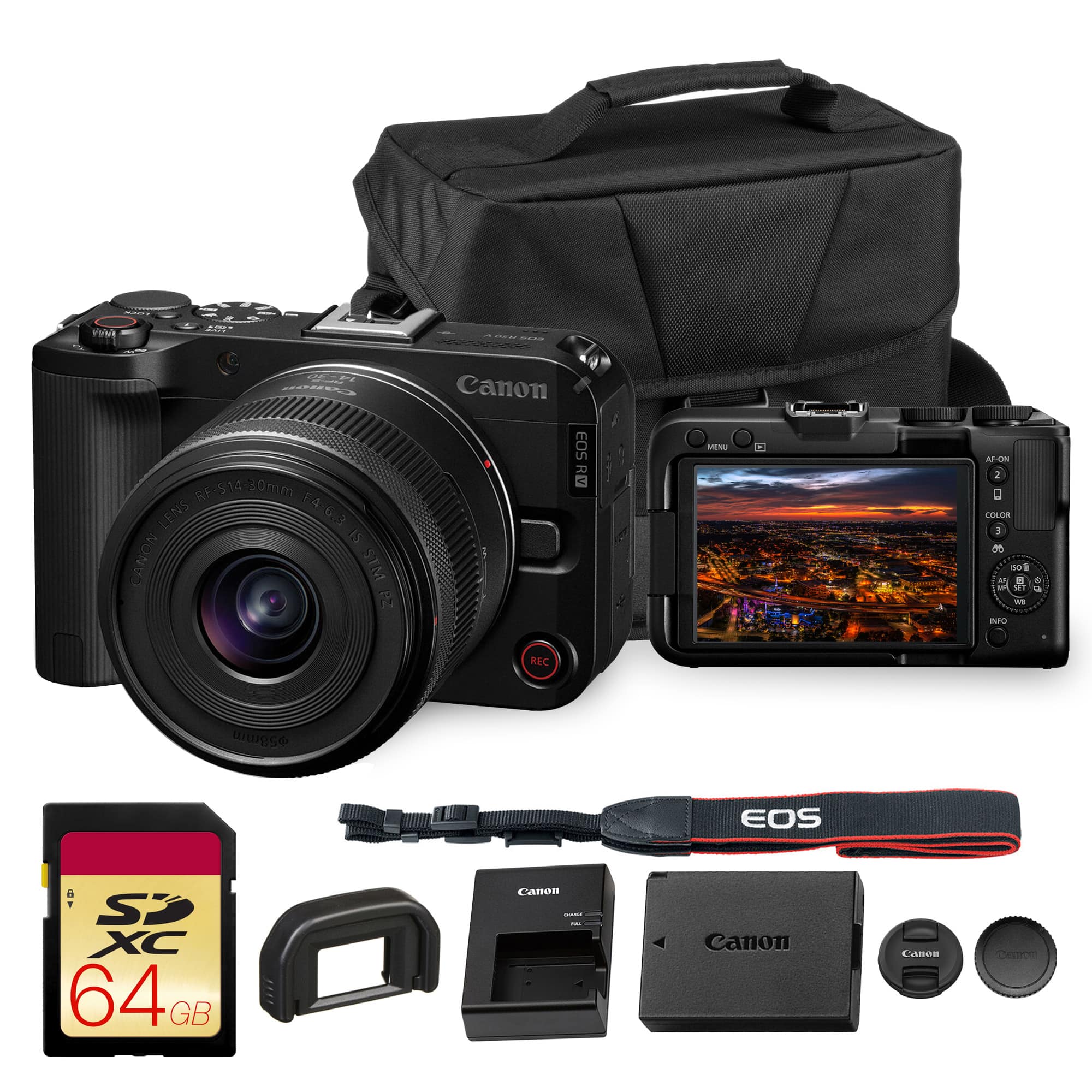 Canon - EOS R50 V Camera 14-30mm Lens Kit 4K60 Vlogging Bundle - Black