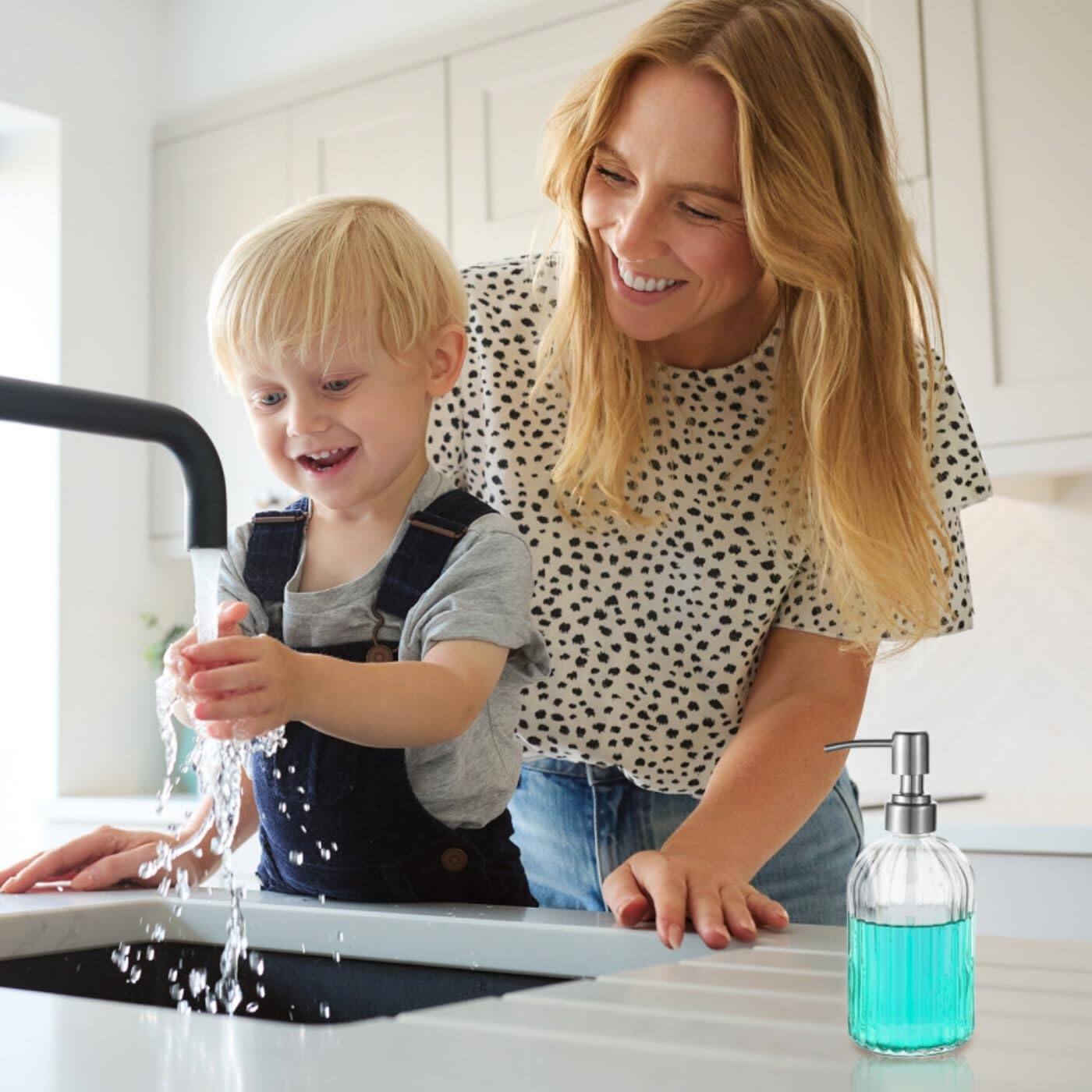 Alt View 6. Dapper Styles - Glass Soap Dispenser With 304 Rustproof Stainless Pump For Kitchen And Bathroom Hand Dispneser Bottle - Clear Lotion Dispenser.