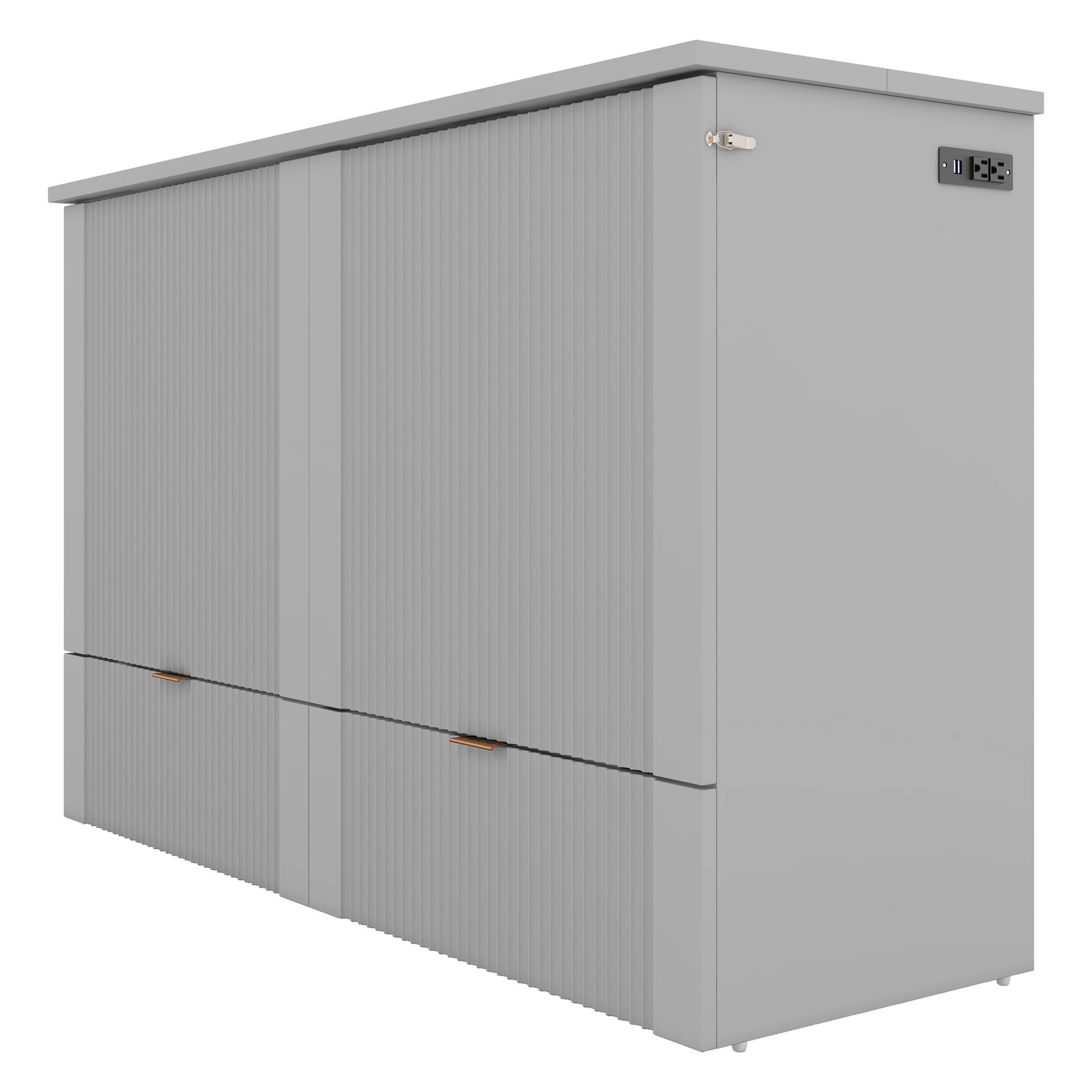 Alt View 8. Tiramisubest - Full Size Murphy Bed, Drawer, Sockets, USB, Pulley, Gray, Plywood - Gray.