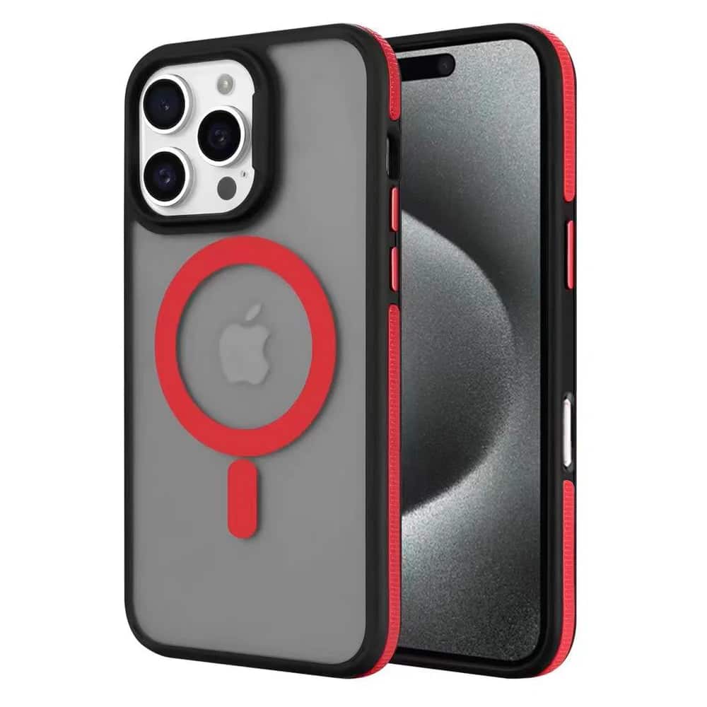 Front. Entronix - Entronix Magnetic Case for iPhone 16 Pro Max - Translucent Matte Back with Rugged Edges - Red.