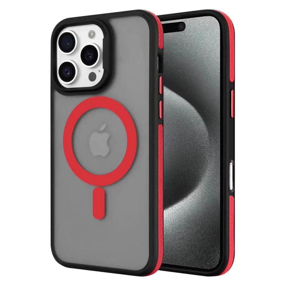 Entronix - Magnetic Case for iPhone 16 Pro Max - Translucent Matte Back with Rugged Edges - Red