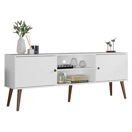 Madesa - TV Stand Mid-Century Console with 2 Doors and 2 Shelves and Metal Knobs 59"L Media Storage - White