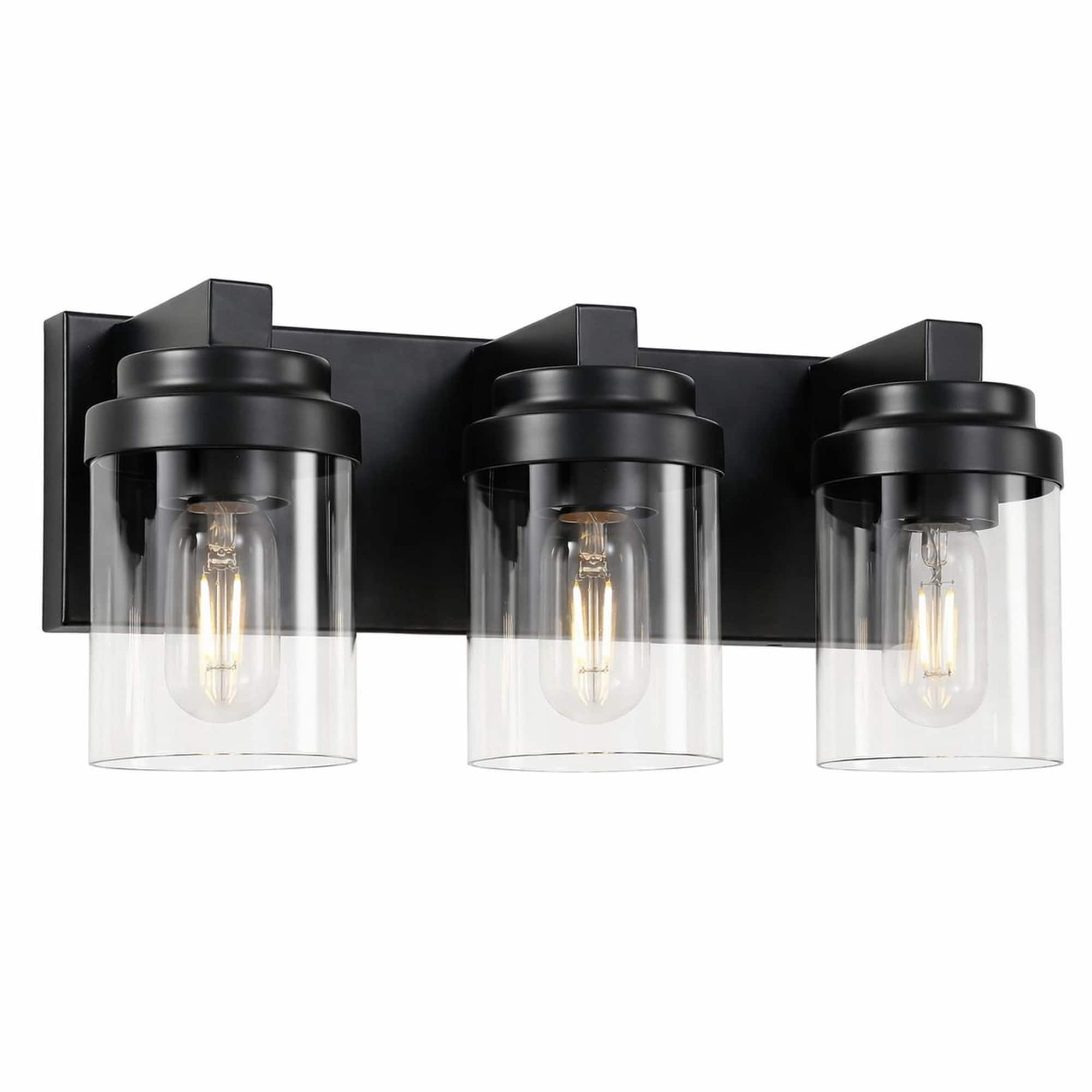 RYHNUYNE - 3-Light Matte Black Bathroom Vanity Light with Clear Glass Shades, E26 Ceramic Sockets, Dimmable Wall Fixture price history on PriceWatchPro