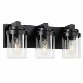 RYHNUYNE - 3-Light Matte Black Bathroom Vanity Light with Clear Glass Shades, E26 Ceramic Sockets, Dimmable Wall Fixture
