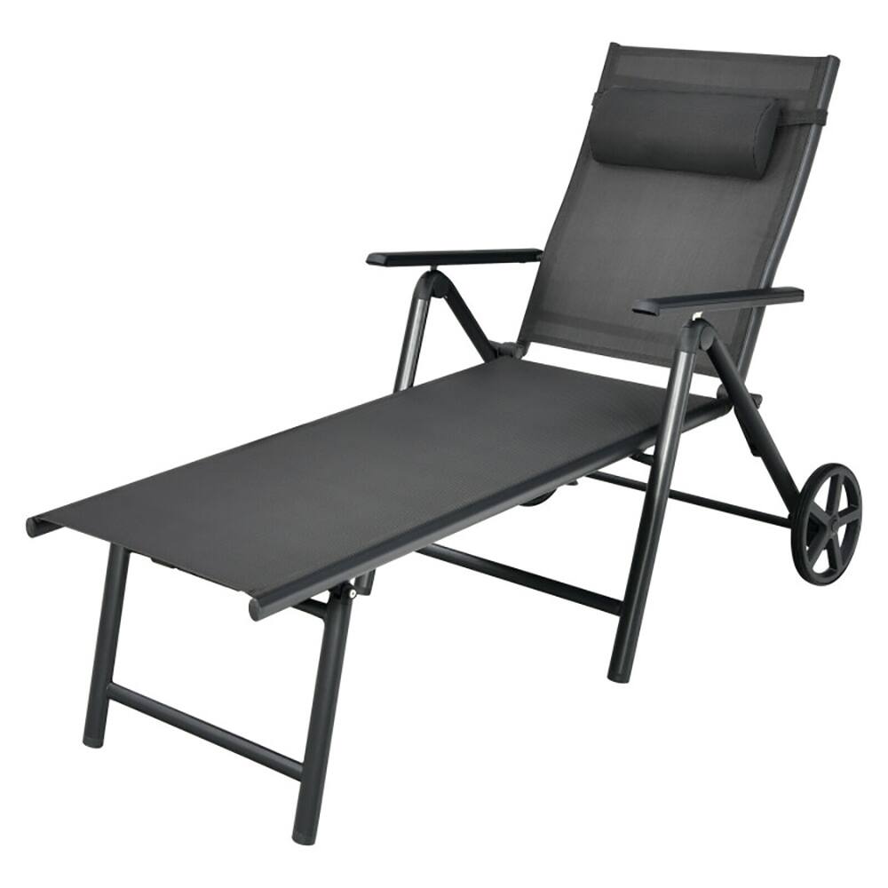 Alt View 7. Pefilos - Patio Lounge Chair, Patio Lounge Chair with Wheels Neck Pillow Aluminum Frame Adjustable-Gray Cushion - Gray.