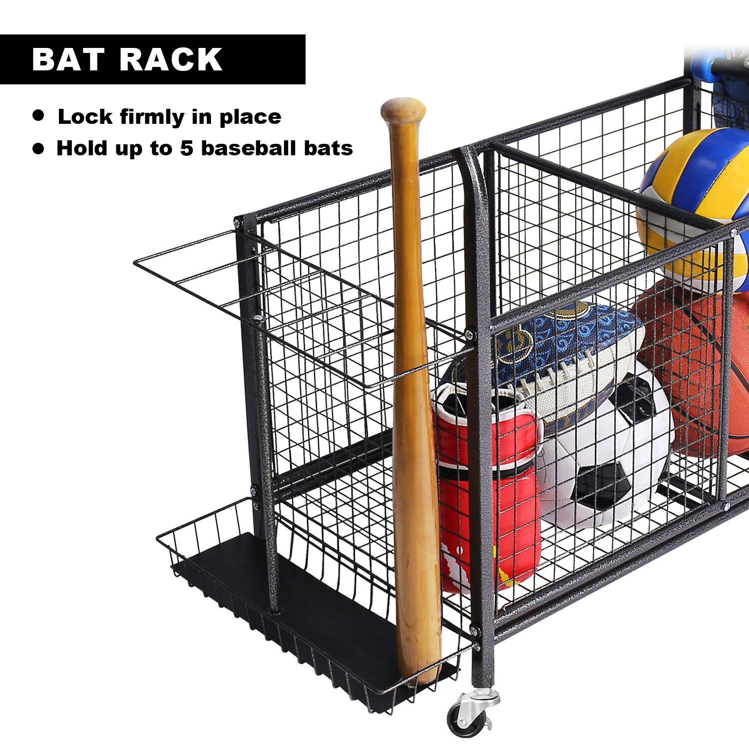 BAT RACK

- Lock firmly in place
- Hold up to 5 baseball bats